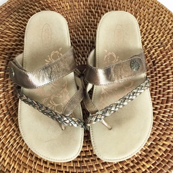 Aetrex Women's Lena Bronze Cork Beaded Comfort Thong Sandal Size 5.5 - Picture 2 of 4